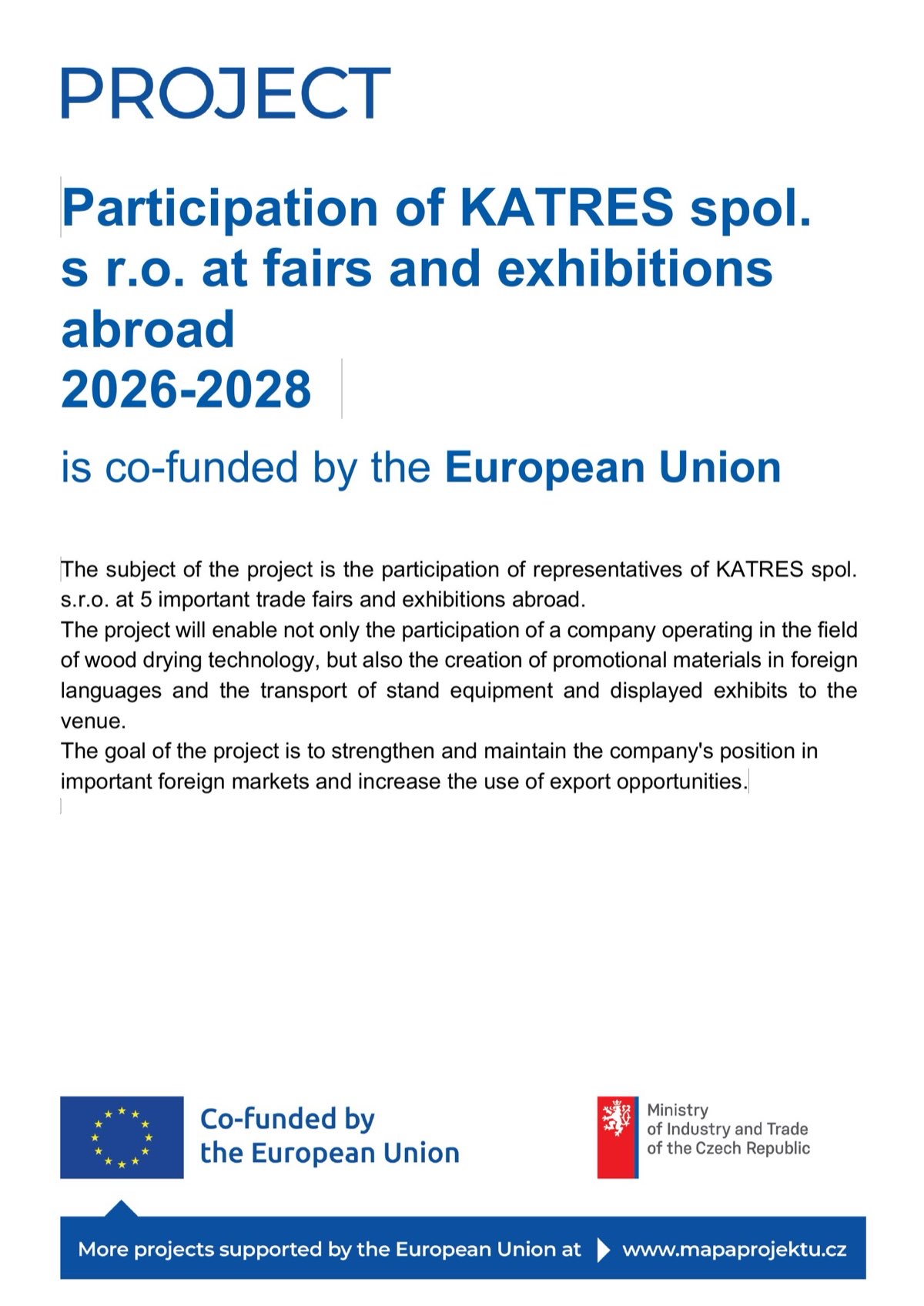 Účast společnosti KATRES spol. s r.o. na veletrzích a výstavách v zahraničí 2026-2028